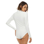 White All-Over Print Women's Turtleneck Long Sleeve Bodysuit