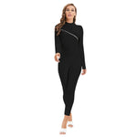 Black All-Over Print Women's Long-sleeved High-neck Jumpsuit With Zipper