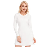 White All-Over Print Women's V-neck Long Sleeve Dress