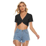 Black All-Over Print Women's Knotted Crop Top