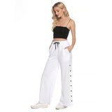 White All-Over Print Women's Side Slit Snap Button Trousers