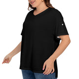 Black All-Over Print Women's Drop-shoulder Short Sleeve T-shirt With Sleeve Loops(Plus Size)