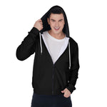 Black All-Over Print Men's Mirco Fleece Zip Up Hoodie