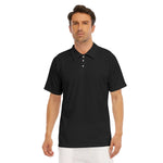 Black All-Over Print Men's Short Sleeve Polo Shirt With Button Closure