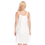 White All-Over Print Women's O-neck Cami Dress | 190GSM Cotton