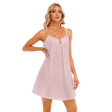 Pink All-Over Print Women's V-neck Cami Dress