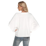 White All-Over Print Women's Bat Sleeve Light V-neck Front Buttoned Top