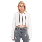 White All-Over Print Women's Cropped Hoodie With Zipper Closure