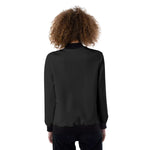 Black All-Over Print Women's Ribbed Stand-up Collar Jacket