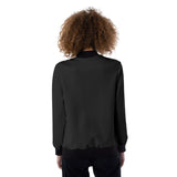 Black All-Over Print Women's Ribbed Stand-up Collar Jacket