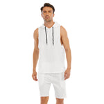 White All-Over Print Men's Sleeveless Vest And Shorts Sets