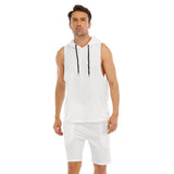 White All-Over Print Men's Sleeveless Vest And Shorts Sets