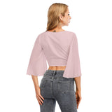 Pink All-Over Print Women's Ruffled Cropped T-shirt With Bandage