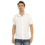 White All-Over Print Men's Lapel Collar Short Sleeve T-shirt With Concealed Placket