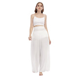 White All-Over Print Women's High Waist Wide Leg Trousers