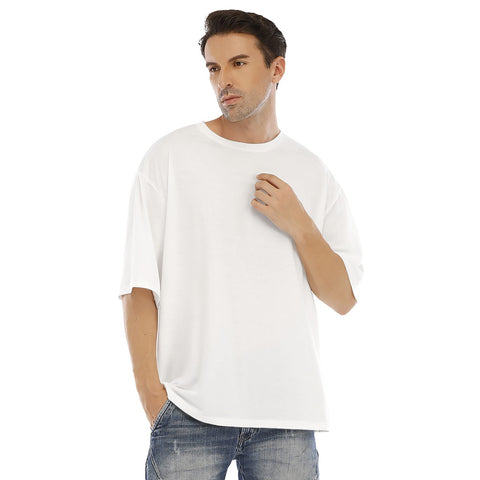 White All-Over Print Men's Drop Shoulder T-shirt With Short Sleeve