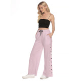 Pink All-Over Print Women's Side Slit Snap Button Trousers