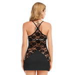 Black All-Over Print Women's Black Lace Cami Dress