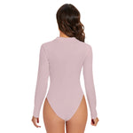 Pink All-Over Print Women's Turtleneck Bodysuit With Zipper Closure