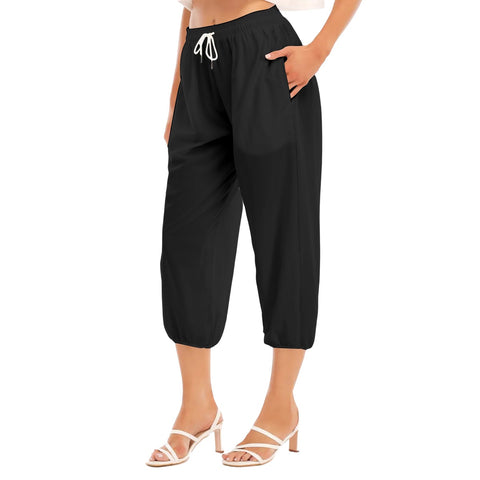 Black All-Over Print Women's Bloomers Capri-pants