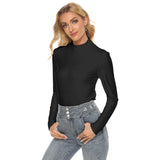 Black All Over Print Women's Stretchable Turtleneck Top