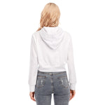 White All-Over Print Women's Crop Top Hoodie With Zipper Closure