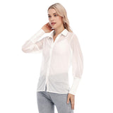 White All-Over Print Women's Mesh Blouse