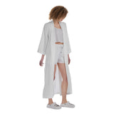 White All-Over Print Women's Satin Kimono Long Robe