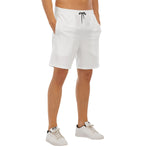 White All-Over Print Men's Beach Shorts With Elastic Waist