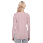 Pink All-Over Print Women's Raglan Sleeves U-Shaped Hem Long Sleeves Blouse