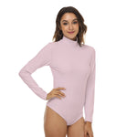 Pink All-Over Print Women's Stretchy Turtleneck Long Sleeve Bodysuit