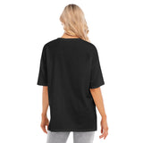 Black All-Over Print Women's Short Sleeves T-shirt With Hem Split