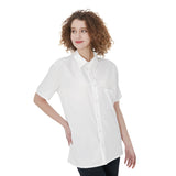 White All-Over Print Women's Short Sleeve Shirt With Pocket