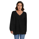 Black  All-Over Print Women's V-neck Imitation Knitted Sweater With Long Sleeve