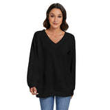 Black  All-Over Print Women's V-neck Imitation Knitted Sweater With Long Sleeve