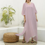 Pink All-Over Print Women's Imitation Silk V-neck Kaftan Robe