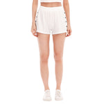 White All-Over Print Women's Short Pants With Side Button Closure