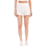 White All-Over Print Women's Short Pants With Side Button Closure