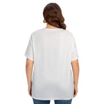 White All-Over Print Women's Drop-shoulder Short Sleeve T-shirt With Sleeve Loops(Plus Size)