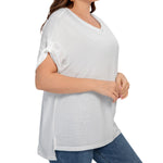 White All-Over Print Women's Drop-shoulder Short Sleeve T-shirt With Sleeve Loops(Plus Size)