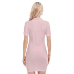 Pink All-Over Print Women's Polo Collar Dress