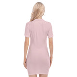 Pink All-Over Print Women's Polo Collar Dress