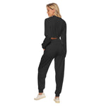 Black All-Over Print Women's Crop Sweatshirt Suit