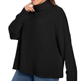 Black  All-Over Print Women's Turtleneck Imitation Knitted Sweater (Plus Size)