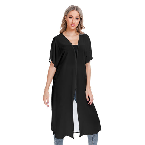 Black  All-Over Print Women's Short Sleeve Cardigan