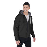 Black All-Over Print Men's Sherpa Fleece Zip Up Hoodie