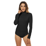 Black All-Over Print Women's Turtleneck Long Sleeve Bodysuit