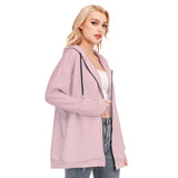 Pink All-Over Print Women's Long Hoodie With Zipper Closure