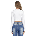 White All-Over Print Women's Round Neck Crop Top T-Shirt