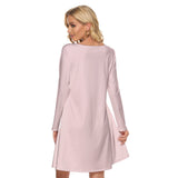 Pink All-Over Print Women's Crew Neck Dress